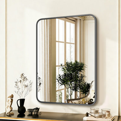 Black Bathroom Mirror Aluminum Framed, 30×22 Inch Rectangle Bathroom Mirrors For Over Sink,Vanity Mirror Wall Mounted, Decor For Bathroom, Entryway, Bedroom, Hangs Horizontally Or Vertically