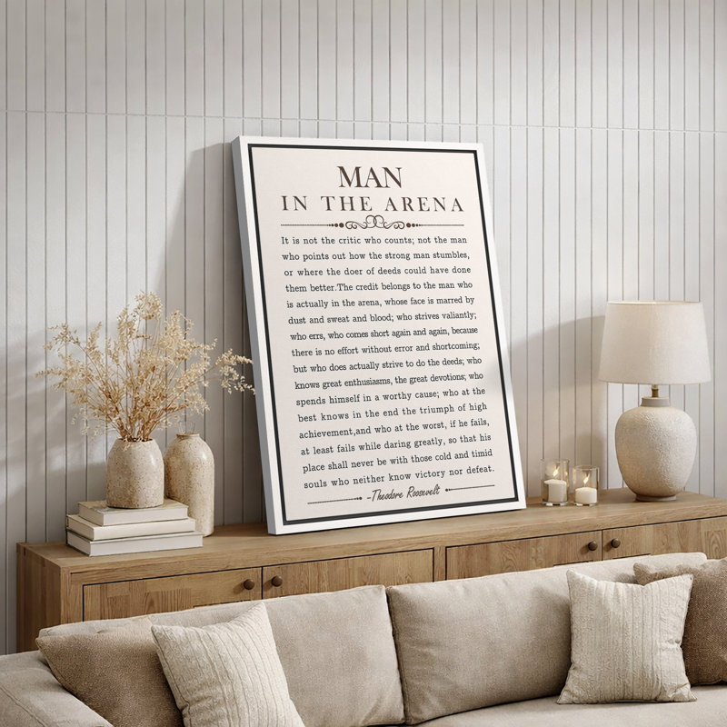 «Man In The Arena», Discours par Theodore Roosevelt, mots inspirants, impression sur toile, art mural, H 24 po x l 16 po