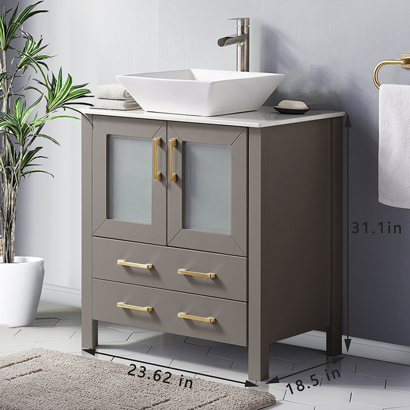 Byrl 30" Modern Free-standing Vessel Single Bathroom Vanity Set, Gray