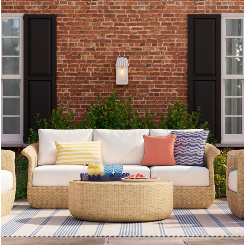 Jaclyn Sunbrella® Outdoor Reversible Throw Pillow, Blue/Coral, 24" x 24"