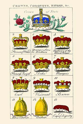 «Crowns Coronets and Mitres» par Hugh Clark, impression, H 42 po x l 28 po x P 1,5 po