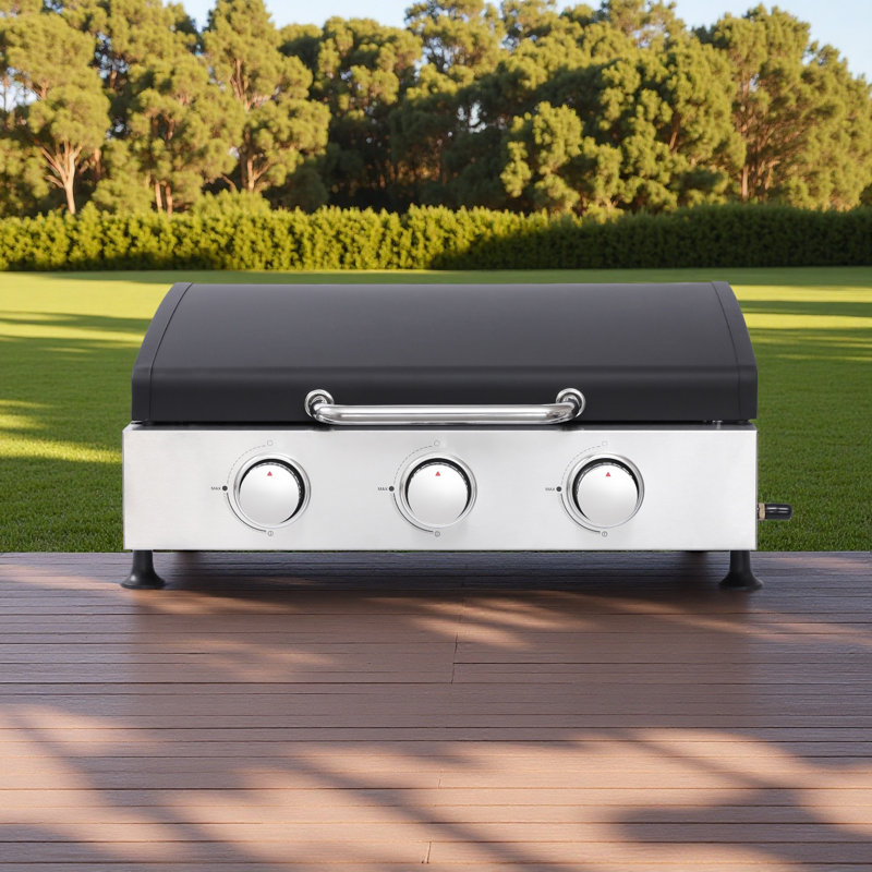 Barbecue au gaz extérieur à 3 brûleurs de 28 680 BTU, plaque de cuisson émaillée et grilles en fonte, avec plateau à huile coulissant