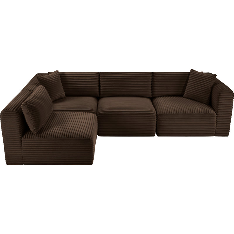 Canapé modulaire en L Carmean Performance, Velours côtelé texturé brun, 2 sans accoudoirs, 2 en coin