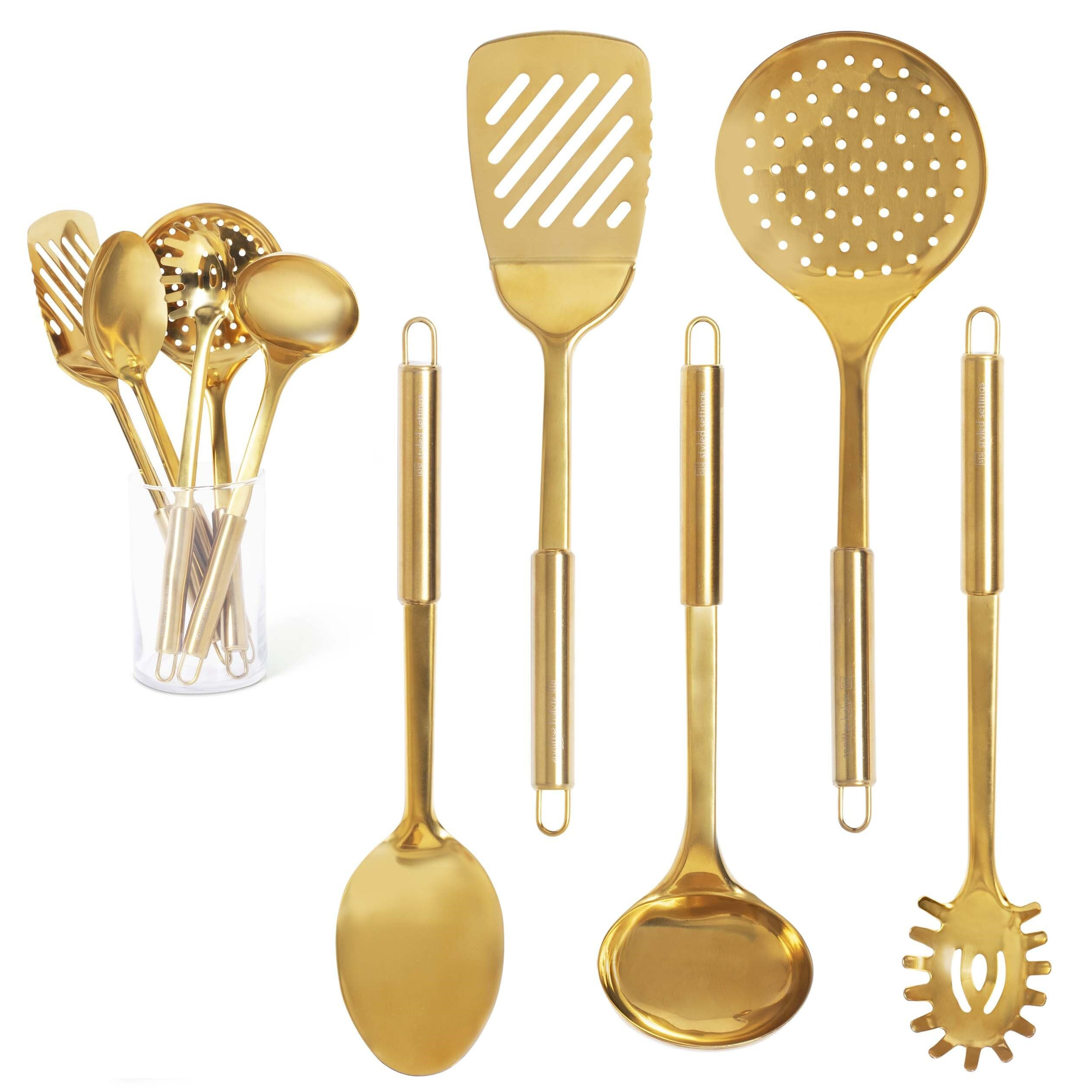 7pc Kitchen Utensil Set in Glossy Golden Color