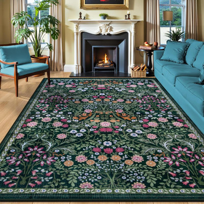 Area Rugs  Living Room: Floral Washable Rug Vintage  Soft Boho Non-Slip Carpet Indoor Floor Stain Resistant Low Pile Carpets For Bedroom Dining Room Farmhouse Nursery Home Office