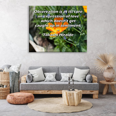 Toile tendue de la galerie ArtsyQuotes par Takashi Hiraide: «L'observation est à la base une expression de l'amour qui ne se laisse pas prendre par le sentiment.