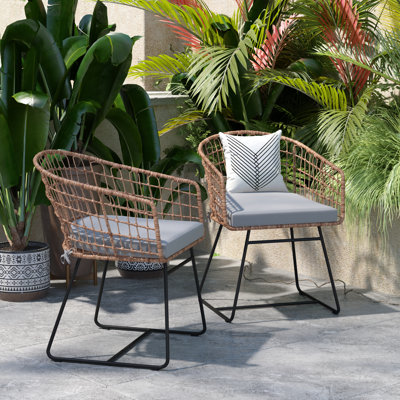 Clavens Indoor/Outdoor Boho Rattan Rope Club Chairs with Seat Cushions
