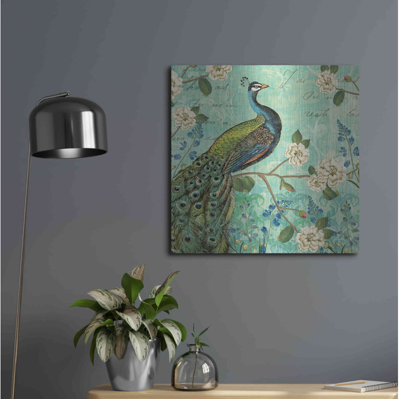 «Peacock Arbor V Blue» par Sue Schlabach - impression de dessin sans cadre, H 24 po x l 24 po x P 0,13 po