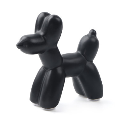 Cute Ceramics Black Balloon Dog Statue Crafts Living Room Desktop Decorations,Handmade Modern Small Ceramic Animal Statue Ornament Home Decor Accents