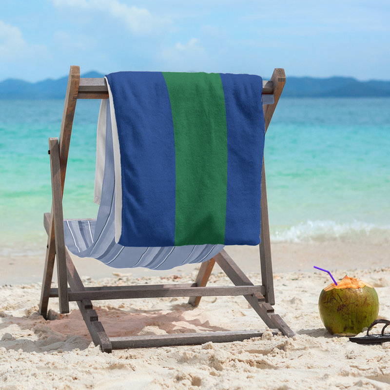 Cotton Blend Beach Towel, Navy Blue/Green