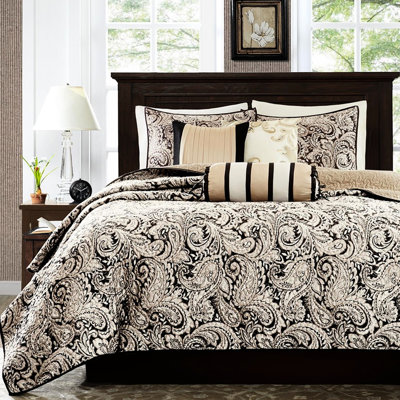 Courtepointe noire avec coussins - Rembourrage en coton microfibre à motif traditionnel très grand / très grand pour un sommeil serein