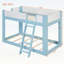 Lit simple superposé simple avec échelle réversible et garde-corps de sécurité, bleu et blanc, conception compacte et durable-2107785827