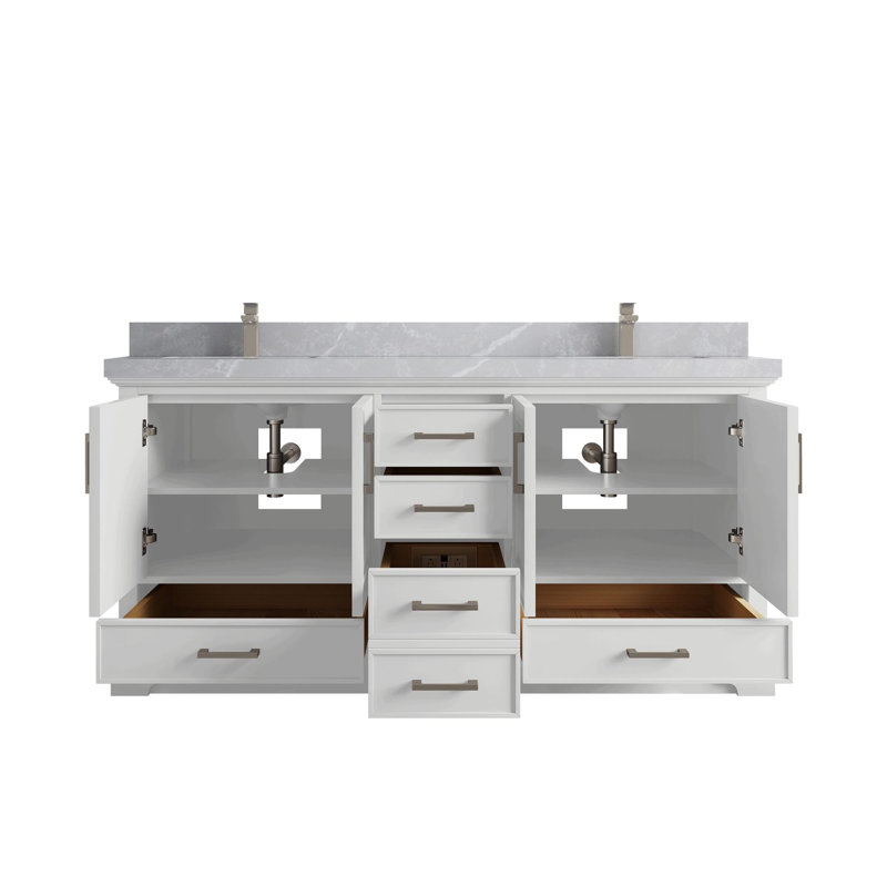 Meuble-lavabo double 72 po avec plateau en quartz Charlotte