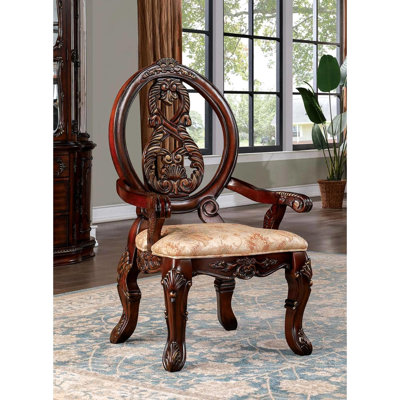 2 fauteuils en bois massif brun cerise / brun de style traditionnel