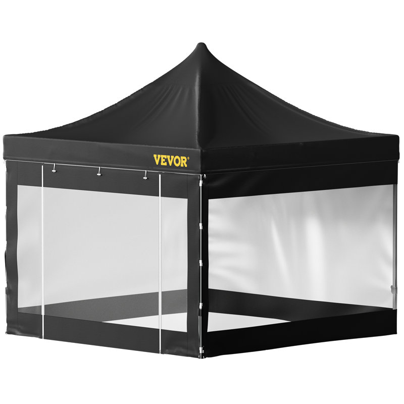 Black 10x10 Ft Pop-Up Canopy Tent with Transparent Sidewalls