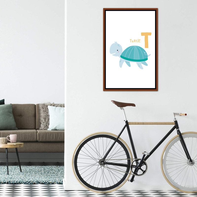 Animal Alphabet - T - impression d'art graphique, H 40 po x l 26 po x P 1,5 po, Toile avec cadre brun, Pas de tapis