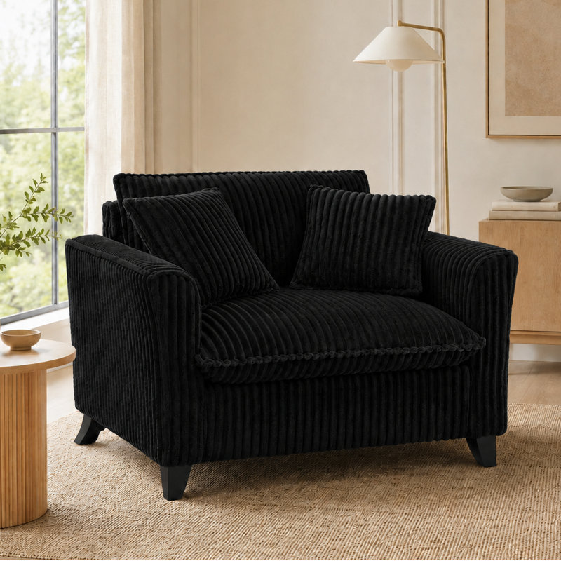Fauteuil de style contemporain contemporain en velours côtelé avec siège rembourré et accoudoirs latéraux pour le salon de la chambre à coucher