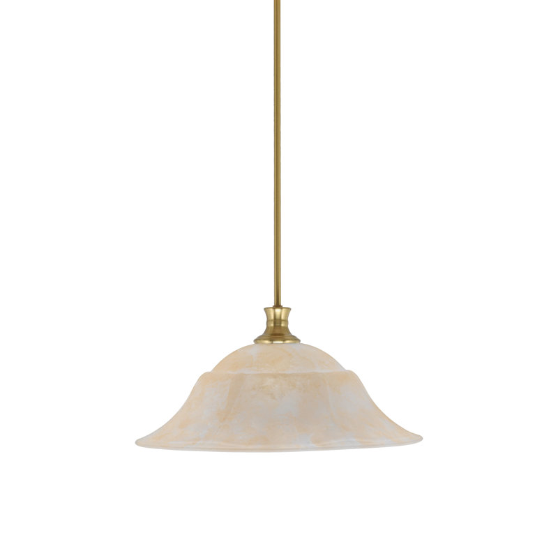 Luminaire suspendu suspendu avec tige en verre marbré de 20 po, Laiton New Age