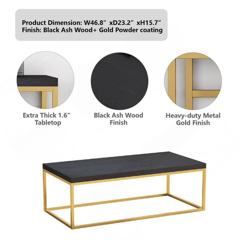 Table basse 47 po, or noir