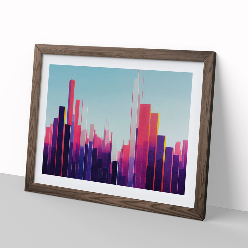 XH1022-610X An Enthralling Skyscraper Skyline Abstract - Single Picture Frame Painting, 34cm H x 46cm W x 2cm D, Walnut