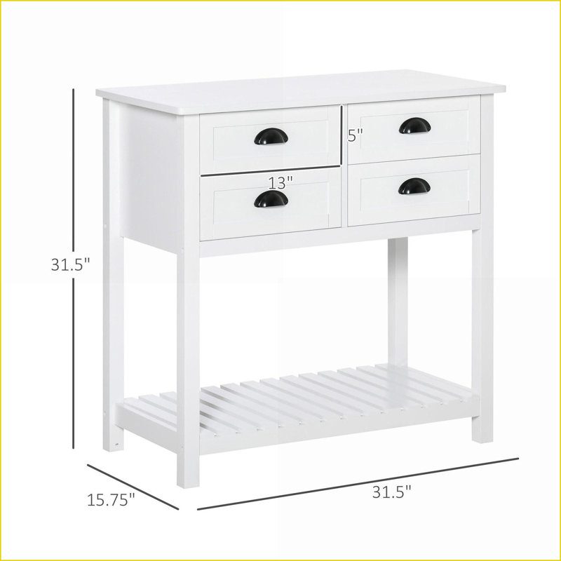 Sideboard Buffet Cabinet, White HOMCOM 4-Drawer with Slatted Shelf | MDF | Kitchen/Living Room Coffee Bar