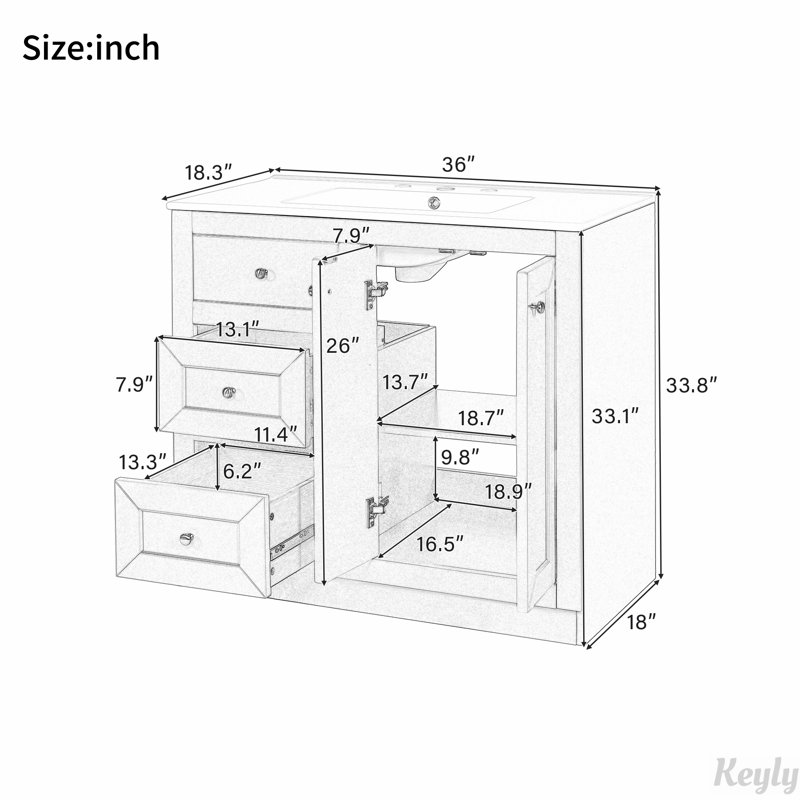 Meuble-lavabo 36 po avec lavabo en céramique