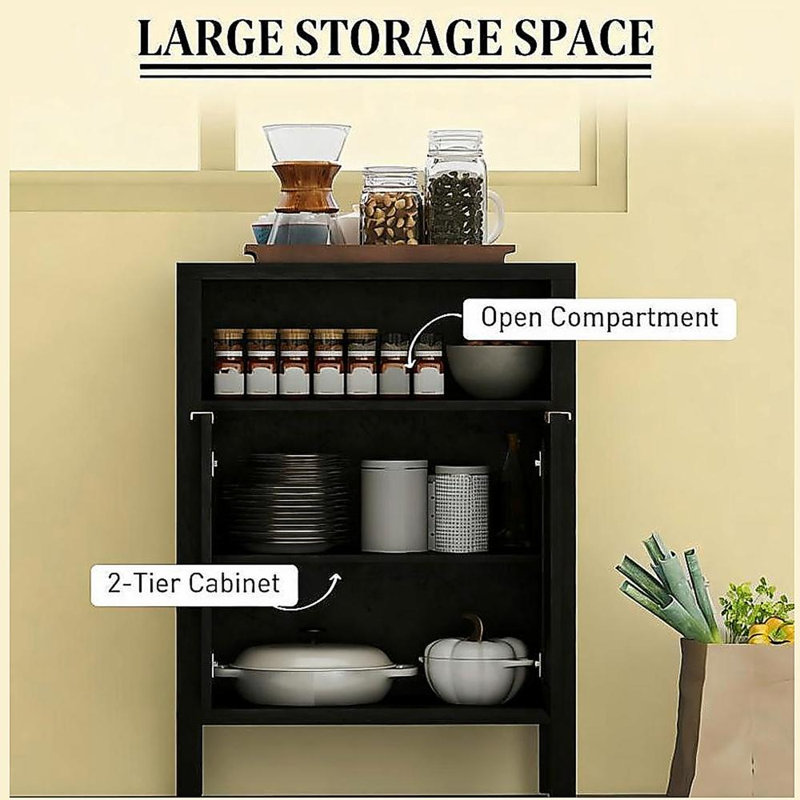 Armoire à café avec tablette réglable, armoire avec rangement, Noir patiné