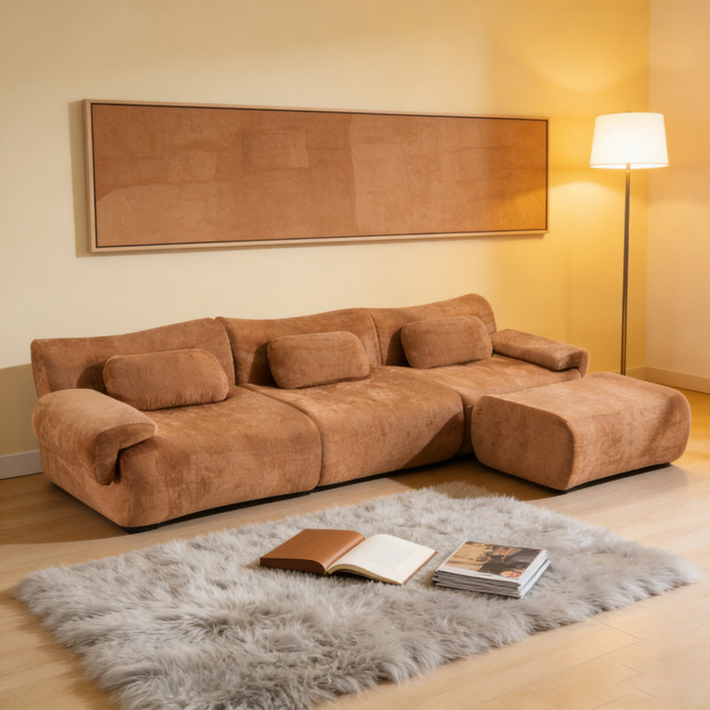Boneless Modular Sectional Couch – Chenille Deep Seat 3+1 Seater with 3 Cushions, Extra Large Comfortable Living Room Sofa for Bedroom or Apartment