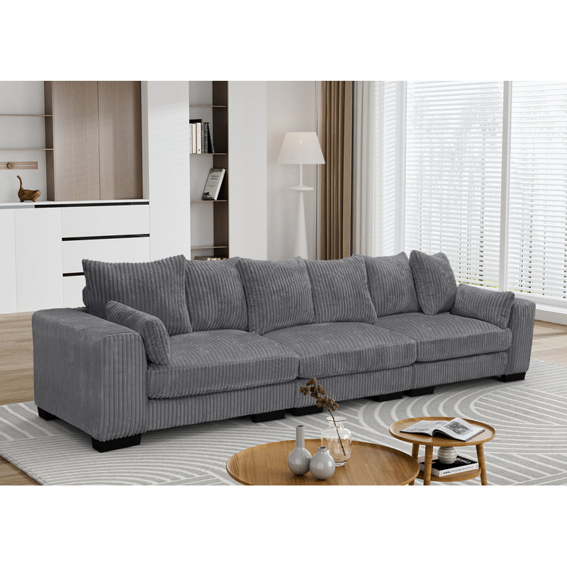 Grand canapé en velours côtelé à compression 3 pièces 142,5 po, Gris