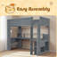 Lit mezzanine en bois avec bureau, tablettes multiples, DEL et station de charge-379021489