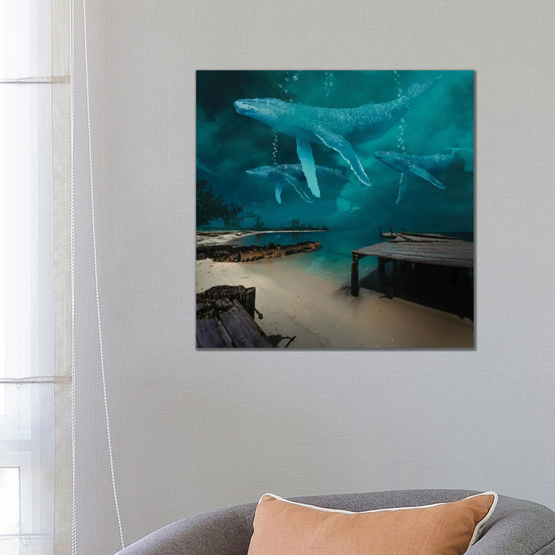 Ghost Whale At Night by David Loblaw - Print on Canvas, 66.04 cm H x 66.04 cm W x 1.91 cm D, Wrapped Canvas