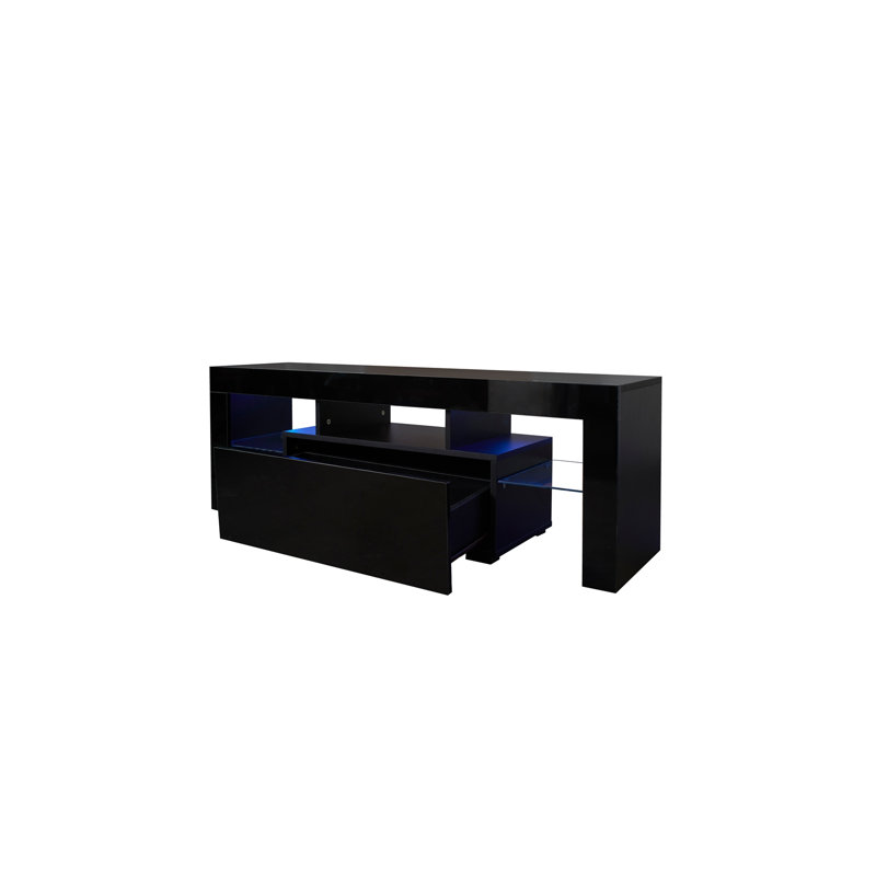 Meuble télé noir avec lumières DEL RVB, 17.72"H x 51.18"L x 13.78"W, Black