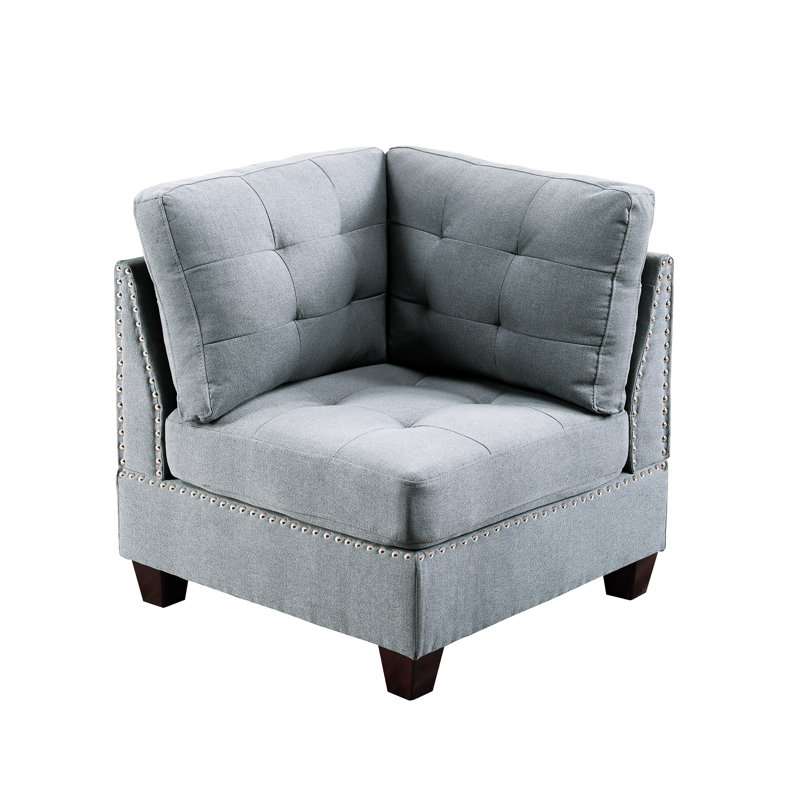 Modulaire - Gris 2Pc: Chaise en tissu semblable au lin et structure en bois 2Pc Gris: Chaises