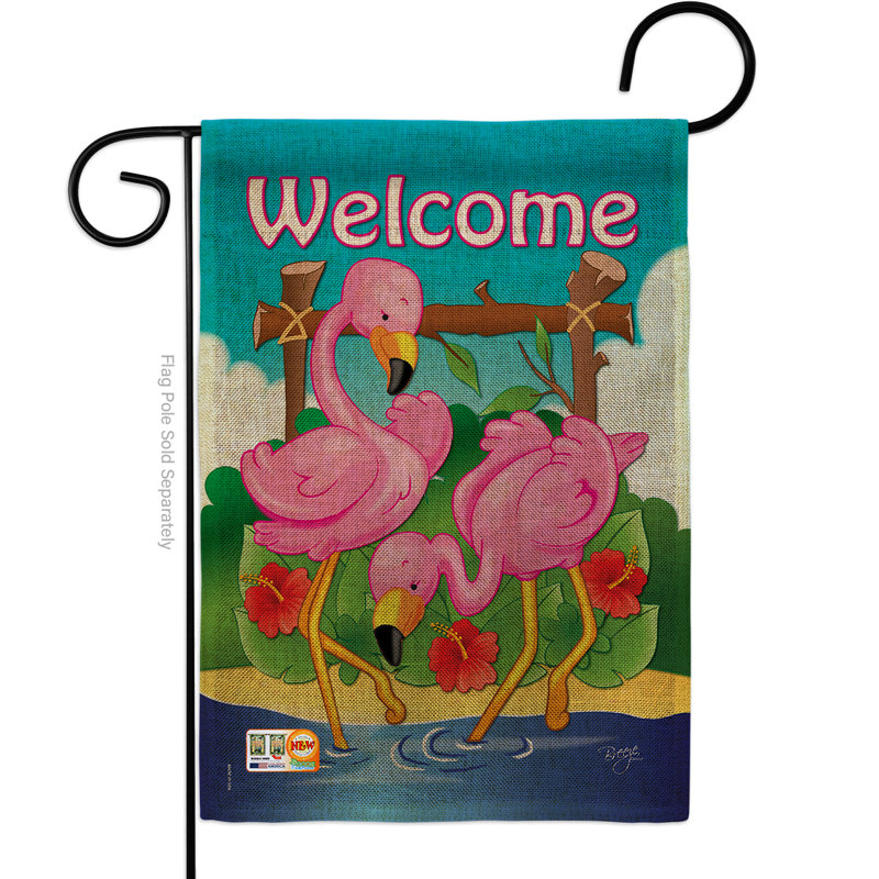 Drapeau de jardin 2 côtés en toile jute 1,5 x 1,1 pi flamant roses friends oiseaux impressions