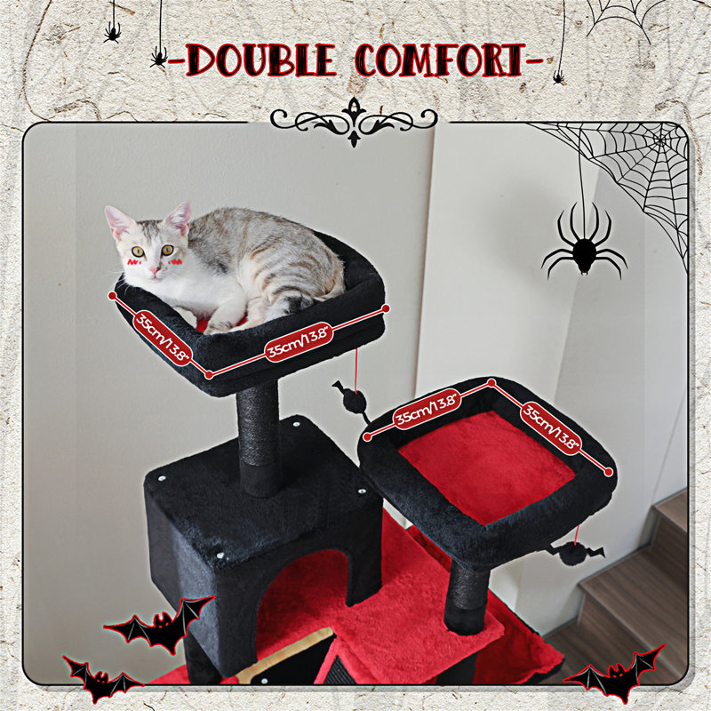 Gothic Black and Red Sisal Multi-Level Cat Tree Tower