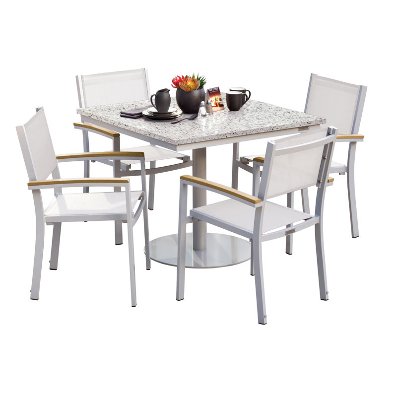Travira Stacking Patio Arm Chair, Natural Sling, Flint, Tekwood Natural