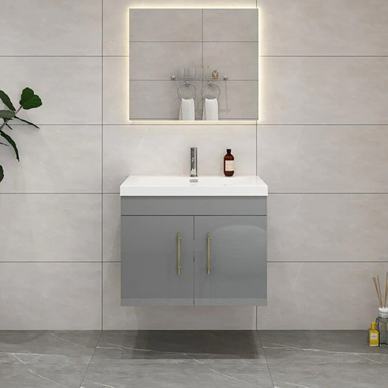 Ensemble de meuble-lavabo mural simple 30 po, Gris brillant