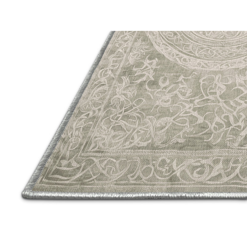 Machine Washable Beige Area Rug, Round 5'
