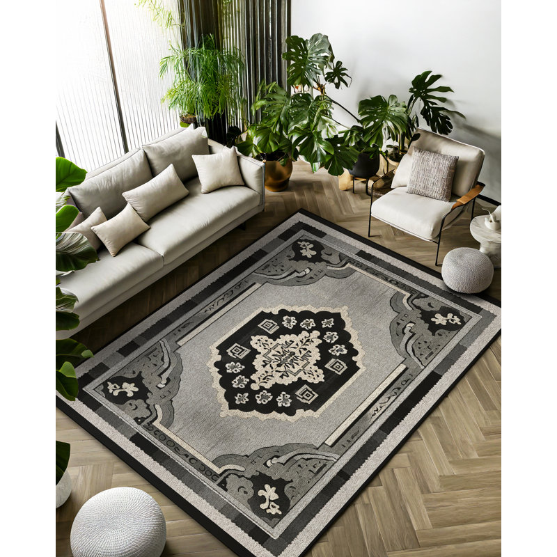 Bureen Collection Digital Print Cotton-Polyester Gray Moroccan Rug, Rectangle 4' x 7'3"