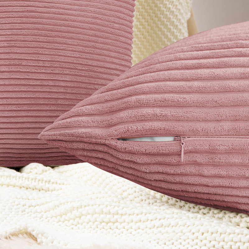 Shadwell Striped Square Scatter Crushed Velvet Cushion Cover, Pink