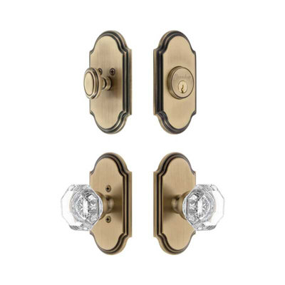 Grandeur Arc Short Plate Entry Set with Chambord Crystal Knob in Timeless Bronze