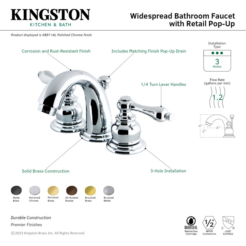 Kingston Brass Victorian Two-Handle 3-Hole Deck Mount Bathroom Faucet with Pop-Up, Brushed Nickel