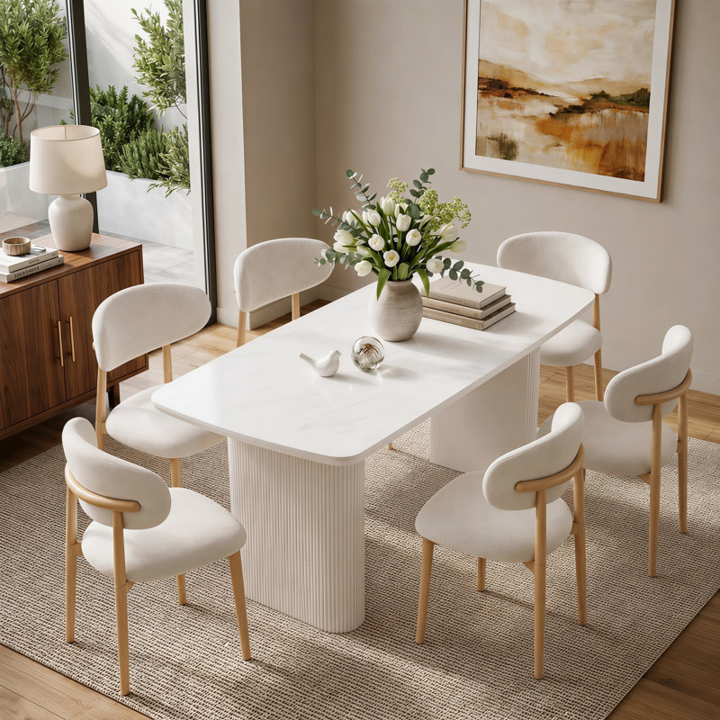 Ensemble de salle à manger moderne de 7 pièces de 170 cm avec des chaises rembourrées, 7 pièces : table, 6 chaises