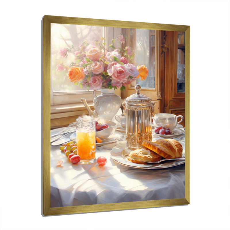 Latrivia Food, petit déjeuner douillet, art mural sur toile, Cadre doré simple, H 32 po x l 24 po x P 1 po