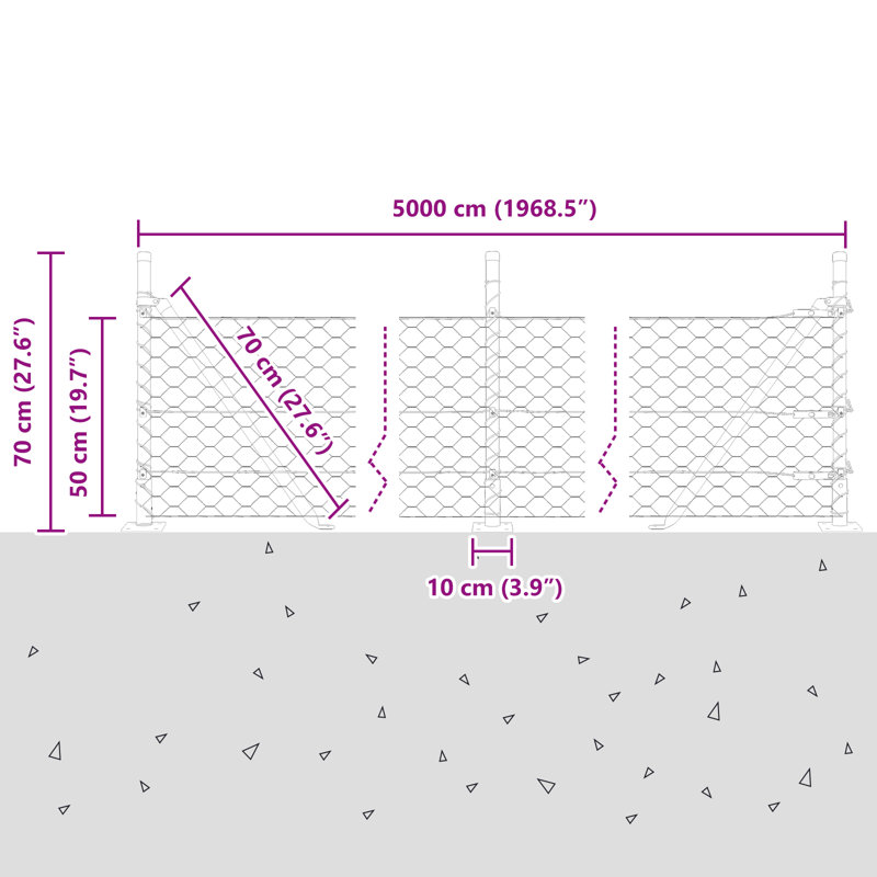 Hexagon Fence Grey Steel, 50cm H x 5000cm W