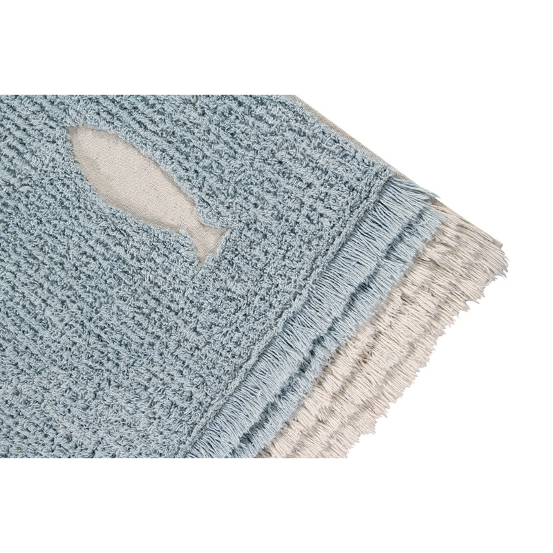 Ocean Shore Blue and Beige Wool Cotton Washable Rug 4' x 6'