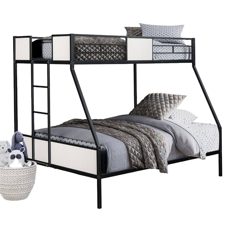 Lit superposé simple au-dessus de double de style contemporain, fabrication en métal, couleur noire, conception bicolore, côté, lit d'ambiance de chambre à coucher avec style, métal, look, optimisation