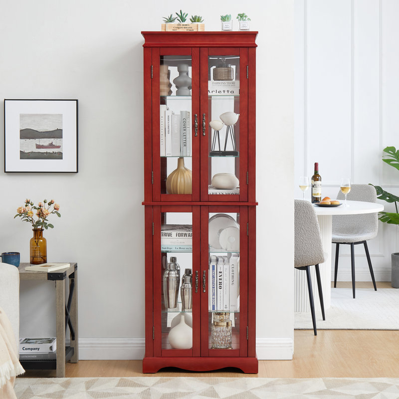 Lighted Glass Curio Display Cabinet, Cherry