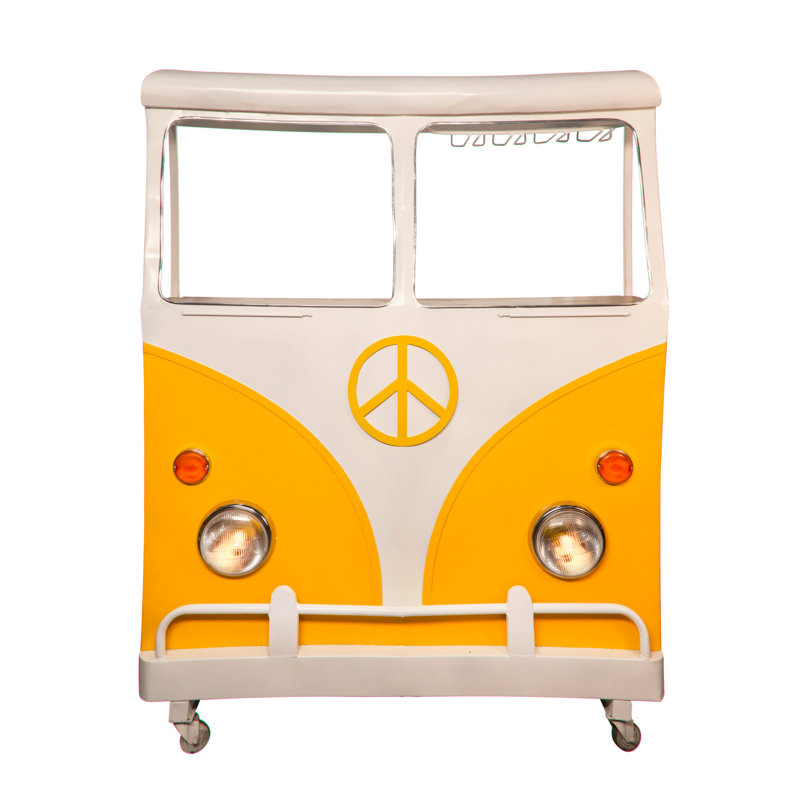 Inacio Mango Wood and Iron Bar Cart with Storage and Rolling Wheels, Yellow