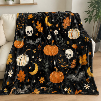 Couverture polaire à motif citrouille, chauve-souris, crâne et lune pour l'Halloween, couverture douce et légère en peluche pour canapé, fauteuil, chambre, salon, décoration intérieure